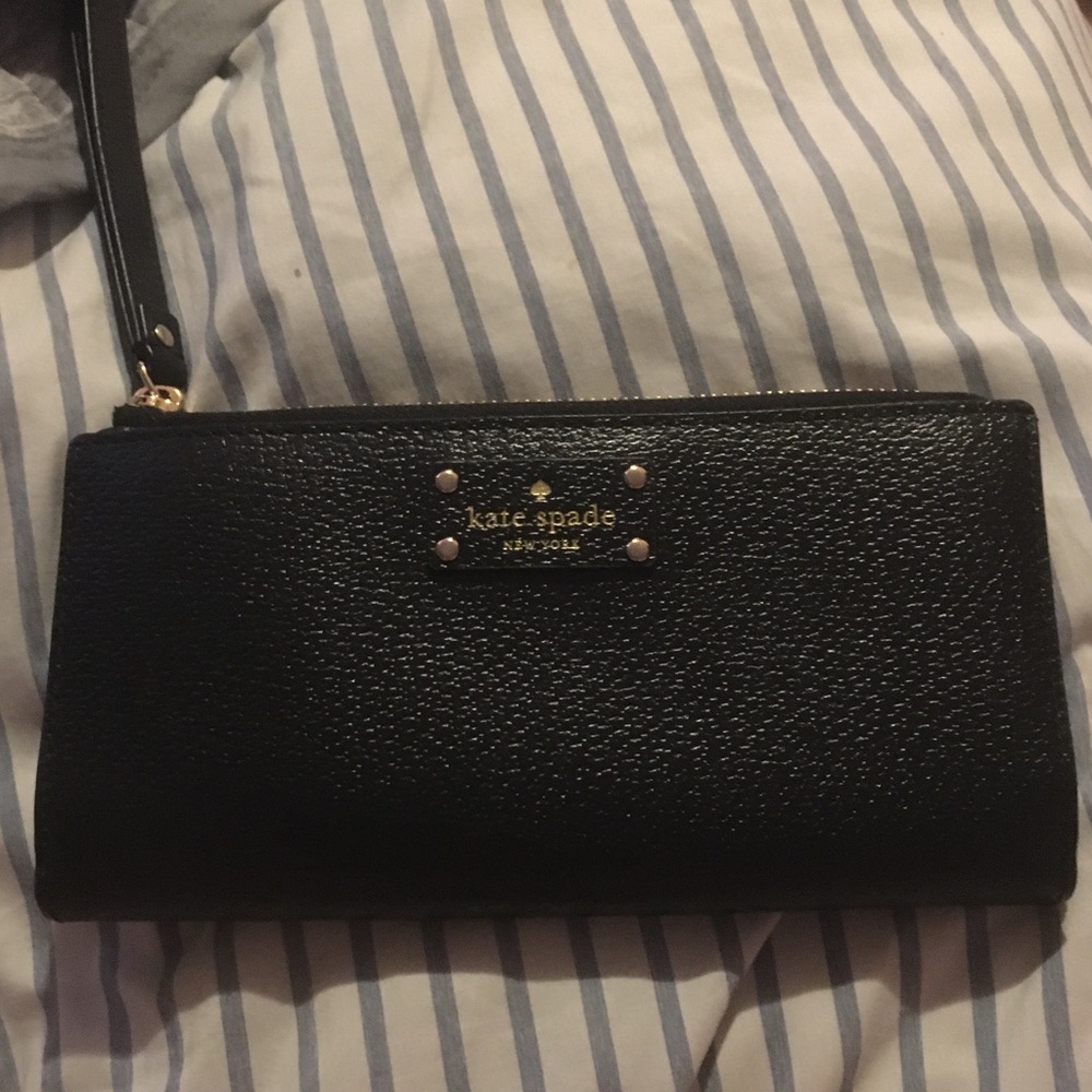 Brand New Kate Spade Black Leather Wristlet Wallet